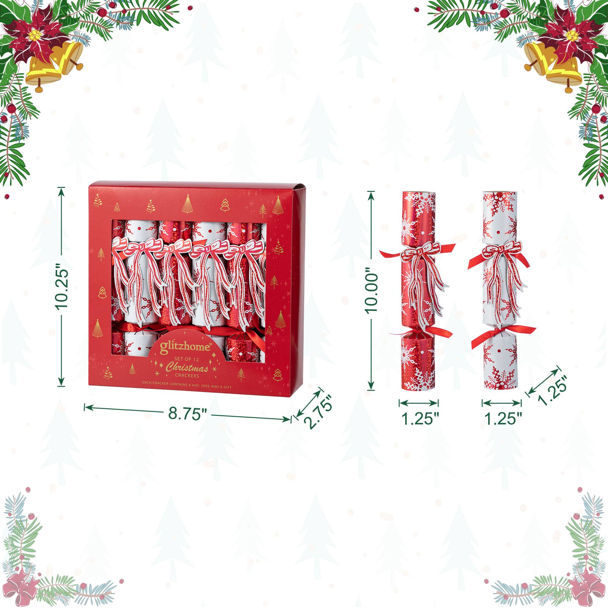 Glitzhome® 12PK 1.25"D x 10"H Christmas Snowflake with Bow Party Cracker with Gift Contents